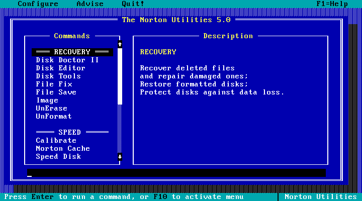 Norton Utilities 5 - Menu